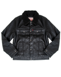 Faux Leather Sherpa Padded Jacket in Black