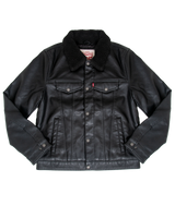 Faux Leather Sherpa Padded Jacket in Black