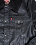 Faux Leather Sherpa Padded Jacket in Black