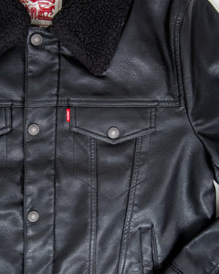 Faux Leather Sherpa Padded Jacket in Black