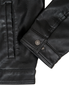 Faux Leather Sherpa Padded Jacket in Black