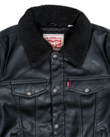 Faux Leather Sherpa Padded Jacket in Black