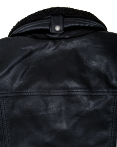 Faux Leather Sherpa Padded Jacket in Black