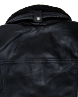 Faux Leather Sherpa Padded Jacket in Black