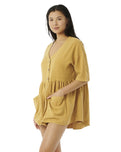 The Rip Curl Womens Premium Linen Dress in Gold