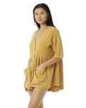 The Rip Curl Womens Premium Linen Dress in Gold