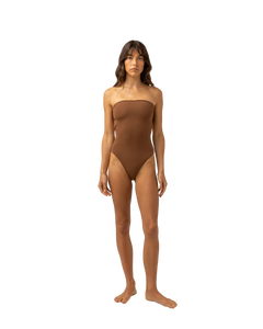 The Rhythm Womens Avoca Strapless One Piece Swimsuit in Chocolate