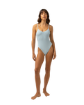 The Rhythm Womens Isla Rib Minimal One Piece Swimsuit in Cool Blue