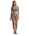 The Rhythm Womens Elodie Floral Smocked Reversible Hi Cut Bikini Bottoms in Blue