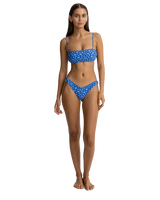 The Rhythm Womens Elodie Floral Smocked Reversible Hi Cut Bikini Bottoms in Blue