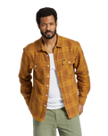 The Brixton Mens Bowery Summer Weight Flannel Shirt in Mustard & Brown & Red Brown