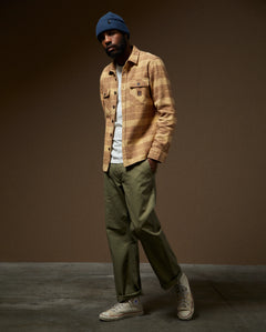 Bowery Heavyweight Flannel Shirt in Curry Yellow & Pinecone Brown