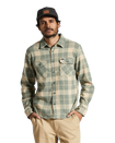 The Brixton Mens Bowery Stretch Flannel Shirt in Trekking Green & Oatmilk