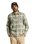 The Brixton Mens Bowery Stretch Flannel Shirt in Trekking Green & Oatmilk