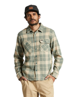 The Brixton Mens Bowery Stretch Flannel Shirt in Trekking Green & Oatmilk