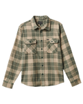 The Brixton Mens Bowery Stretch Flannel Shirt in Trekking Green & Oatmilk