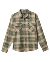 The Brixton Mens Bowery Stretch Flannel Shirt in Trekking Green & Oatmilk