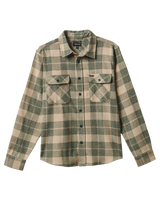 The Brixton Mens Bowery Stretch Flannel Shirt in Trekking Green & Oatmilk