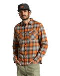 The Brixton Mens Bowery Lightweight Flannel Shirt in Terracotta & Black