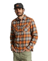 The Brixton Mens Bowery Lightweight Flannel Shirt in Terracotta & Black