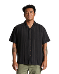 The Brixton Mens Bunker Seersucker Shirt in Black Charcoal