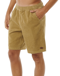 The Rip Curl Mens Classic Surf Corduroy Walkshorts in Dark Khaki