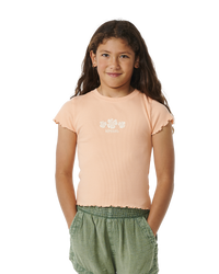 The Rip Curl Girls Girls Tropic Rib T-Shirt in Bright Peach