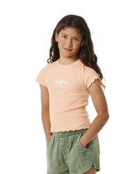 The Rip Curl Girls Girls Tropic Rib T-Shirt in Bright Peach