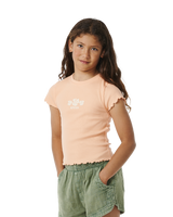 The Rip Curl Girls Girls Tropic Rib T-Shirt in Bright Peach