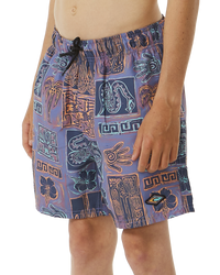 The Rip Curl Boys Boys Lost Islands Tile Volley Shorts in Multi Colour