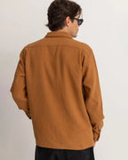 Textured Linen LS Shirt in Tobacco