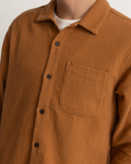 Textured Linen LS Shirt in Tobacco