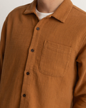 Textured Linen LS Shirt in Tobacco