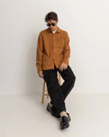 Textured Linen LS Shirt in Tobacco