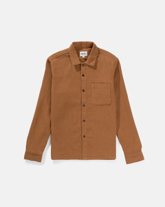 Textured Linen LS Shirt in Tobacco