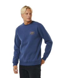 The Rip Curl Mens Stapler Sweatshirt in Washed Navy