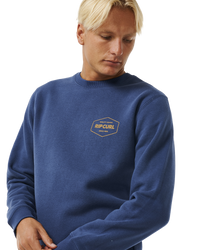 The Rip Curl Mens Stapler Sweatshirt in Washed Navy