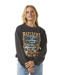 The Rip Curl Womens Tiki Tropic Relaxed Sweatshirt in Washed Black