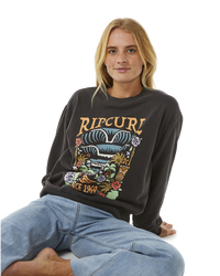 The Rip Curl Womens Tiki Tropic Relaxed Sweatshirt in Washed Black