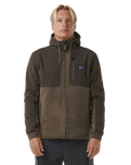 The Rip Curl Mens Anti-Series Search Hooded Zip Fleece Jacket in Rock