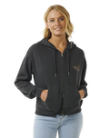 The Rip Curl Womens High Tide Scenic Relaxed Zip Hoodie in Washed Black