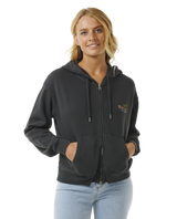 The Rip Curl Womens High Tide Scenic Relaxed Zip Hoodie in Washed Black