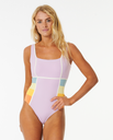 The Rip Curl Womens Sunrise Stripe Swimsuit in Lilac