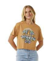 The Rip Curl Womens Block Party Crop T-Shirt in Light Brown