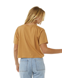 The Rip Curl Womens Block Party Crop T-Shirt in Light Brown