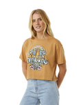 The Rip Curl Womens Block Party Crop T-Shirt in Light Brown