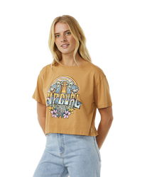 The Rip Curl Womens Block Party Crop T-Shirt in Light Brown