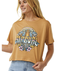 The Rip Curl Womens Block Party Crop T-Shirt in Light Brown