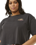 The Rip Curl Womens Rolling Curl Crop T-Shirt in Washed Black