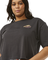 The Rip Curl Womens Rolling Curl Crop T-Shirt in Washed Black